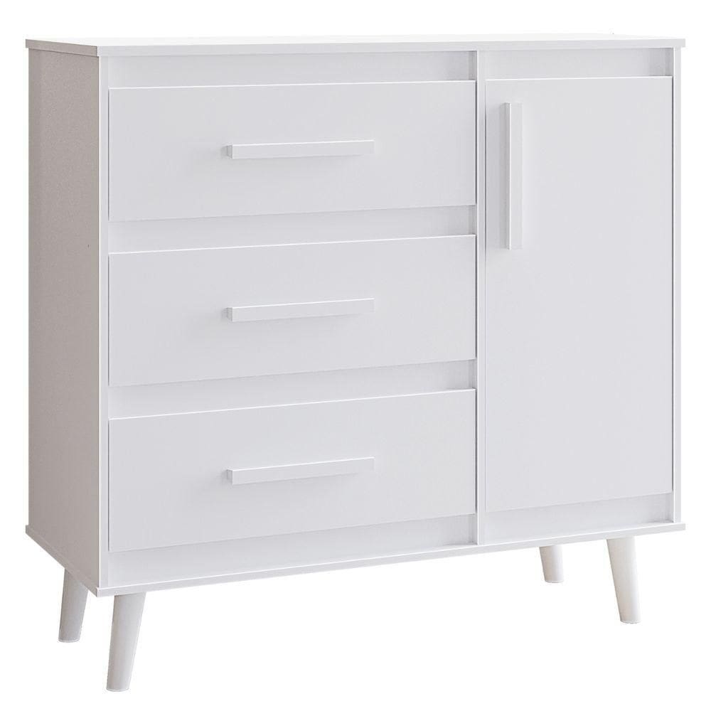 Cômoda Sapateira Mila 1 Porta 3 Gavetas Branco Moblis