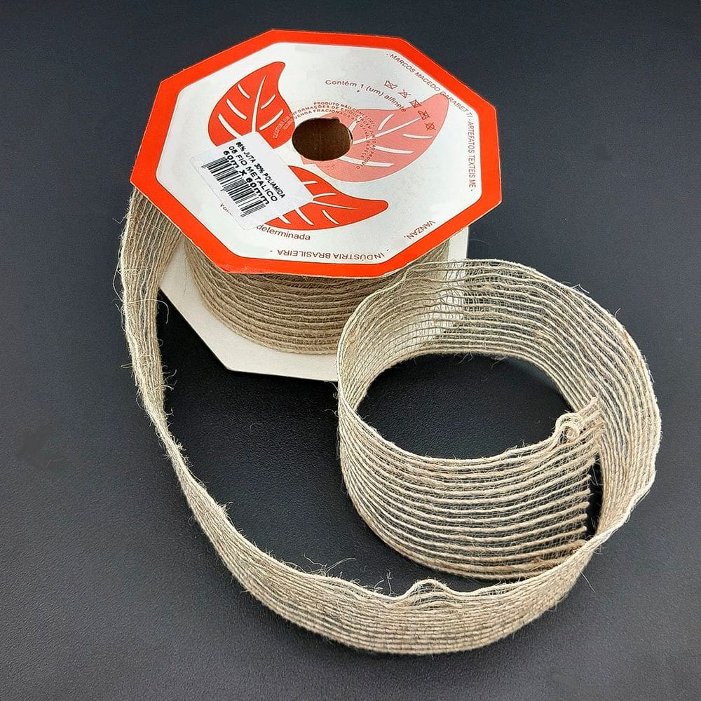 Fita Juta Metálica Rolo Decoração Natal 60mm x 50m Kit 8pçs