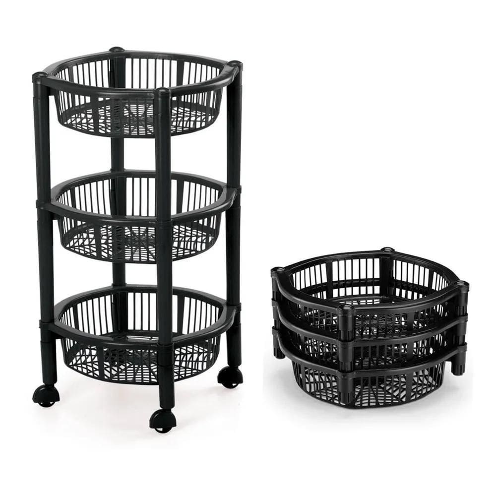 Cesto De Frutas 3 Andares Reforçado Com Rodinha Redondo Chão