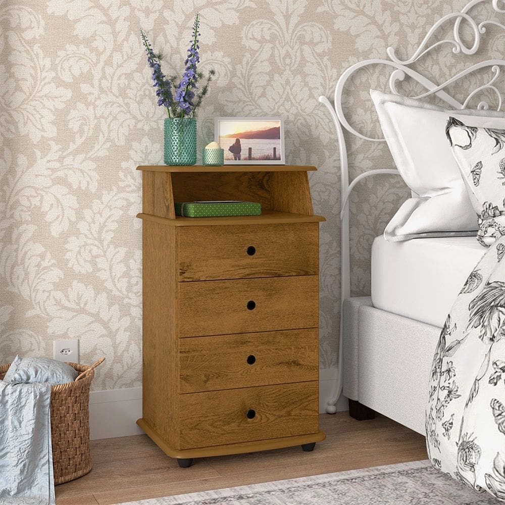 Mesa de Cabeceira 4 gavetas LUXO FREIJO