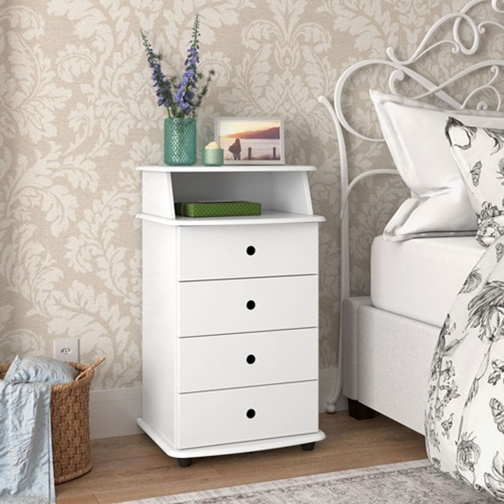 Mesa de Cabeceira 4 gavetas LUXO BRANCO saimys