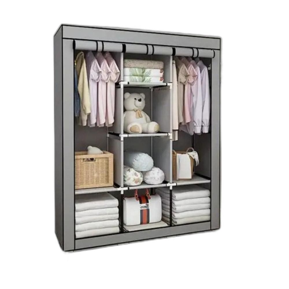 Organizador De Roupas Com Zíper 8 Prateleiras E Cabide Cinza