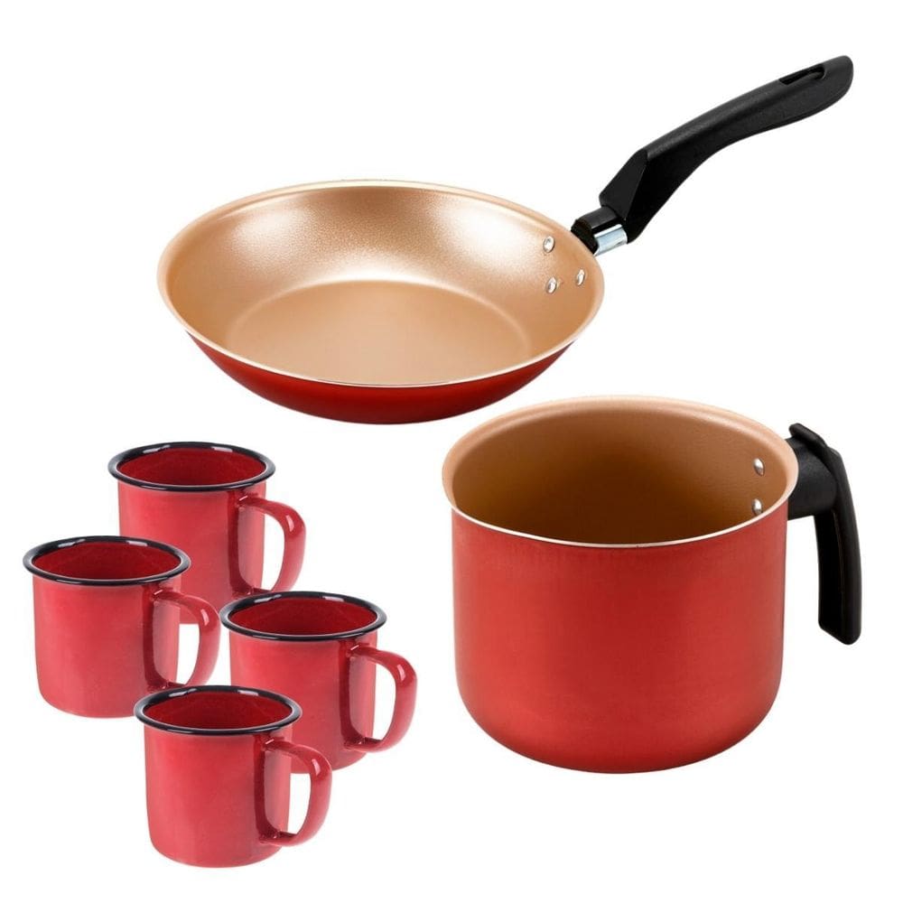 Frigideira Francesa 20Cm + Fervedor 12Cm + 04 Canecas 150Ml