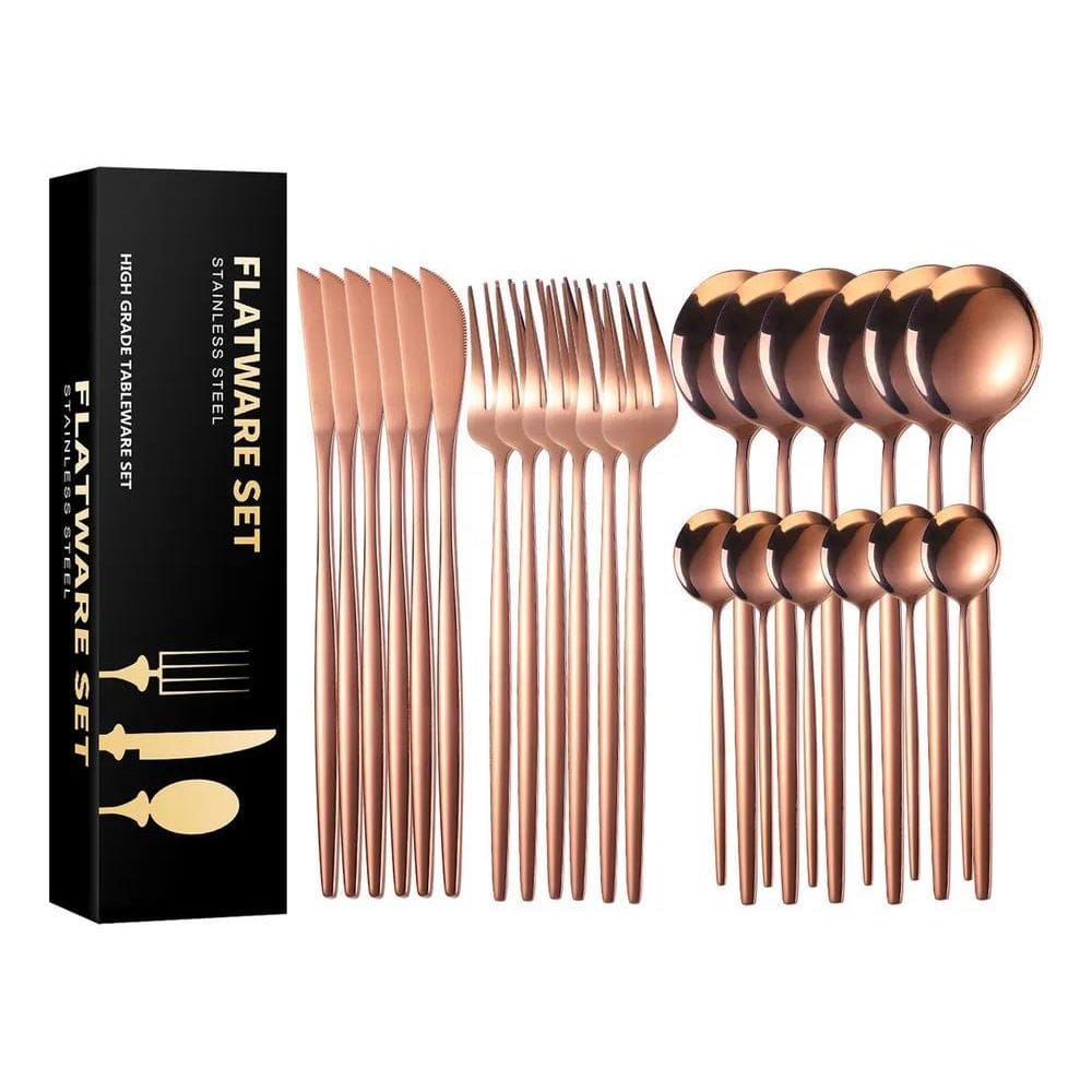 10X Kit 24 Peças Jogo De Talheres Dourados Aço Inoxidável 4