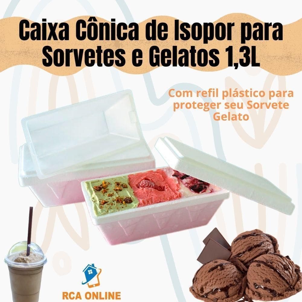 4 Caixas Cônicas De Isopor Eps 1,3 Litros Sorvetes E Gelatos