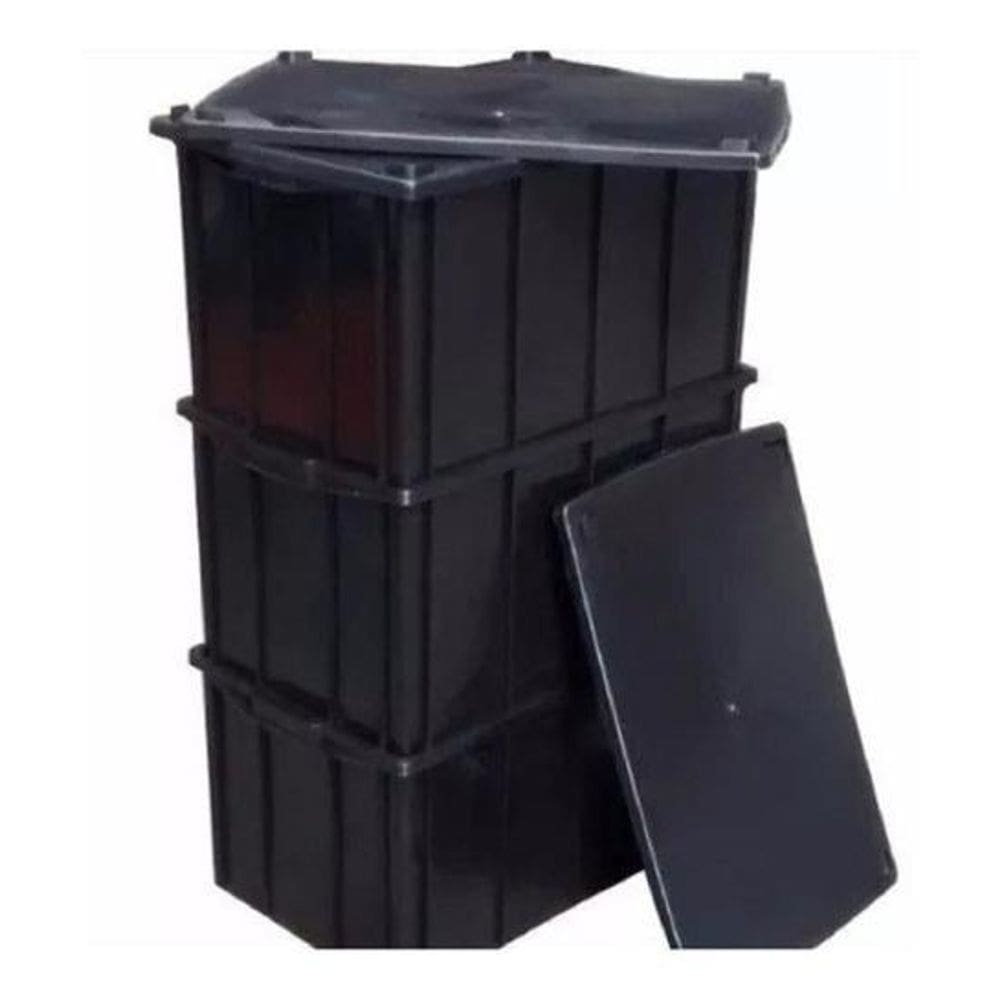 Kit 3 Caixa Plastica 61L E 3 Tampa Cor Preta