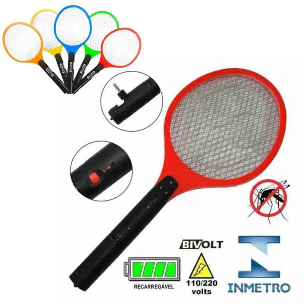 Raquete Eletrônica Moderna Contra Insetos Com Pega Anatômica
