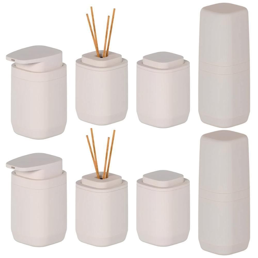 Kit Banheiro Porta Algodão Escova Sabonete Difusor 2Pçs Bege