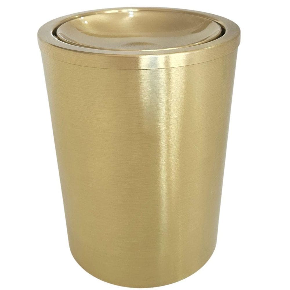 Lixeira Tampa Giratoria Cesto Alto Dourado Escovado 19X25Cm