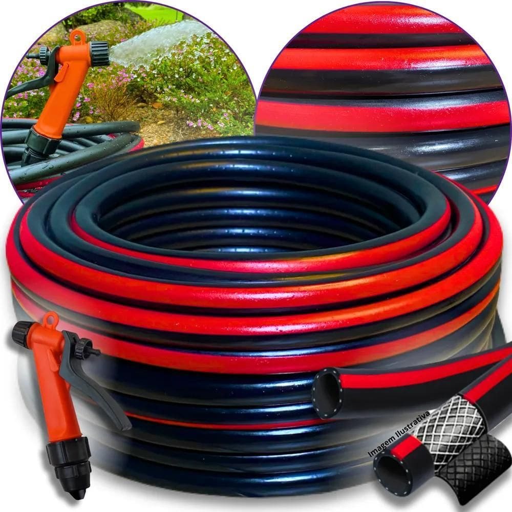 10X Mangueira De Jardim 10M Preta Reforçada Trançada Não Do