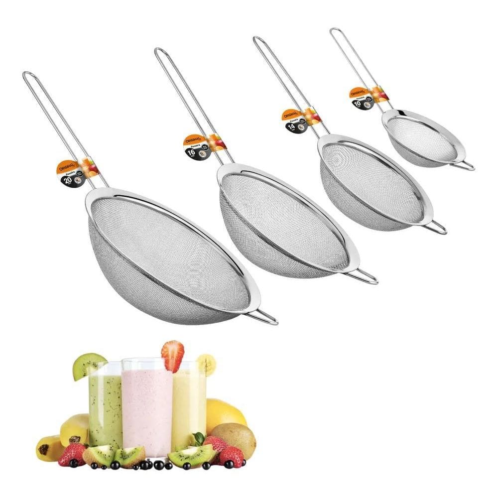 Kit 4 Peneiras De Inox Utensílios De Cozinha 10 14 16 20 Cm