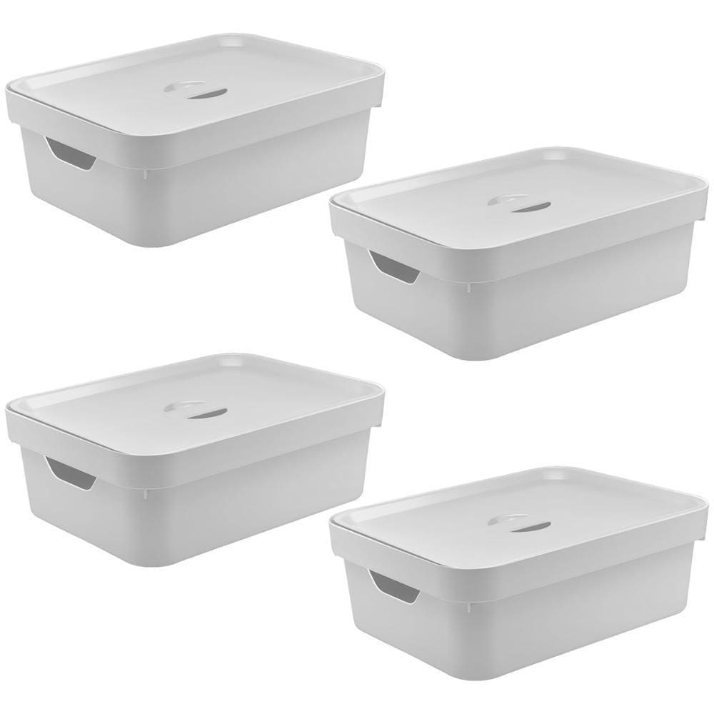 4X Caixa Plastica Multiuso Organizadora 10,5L Ou Cube Branco