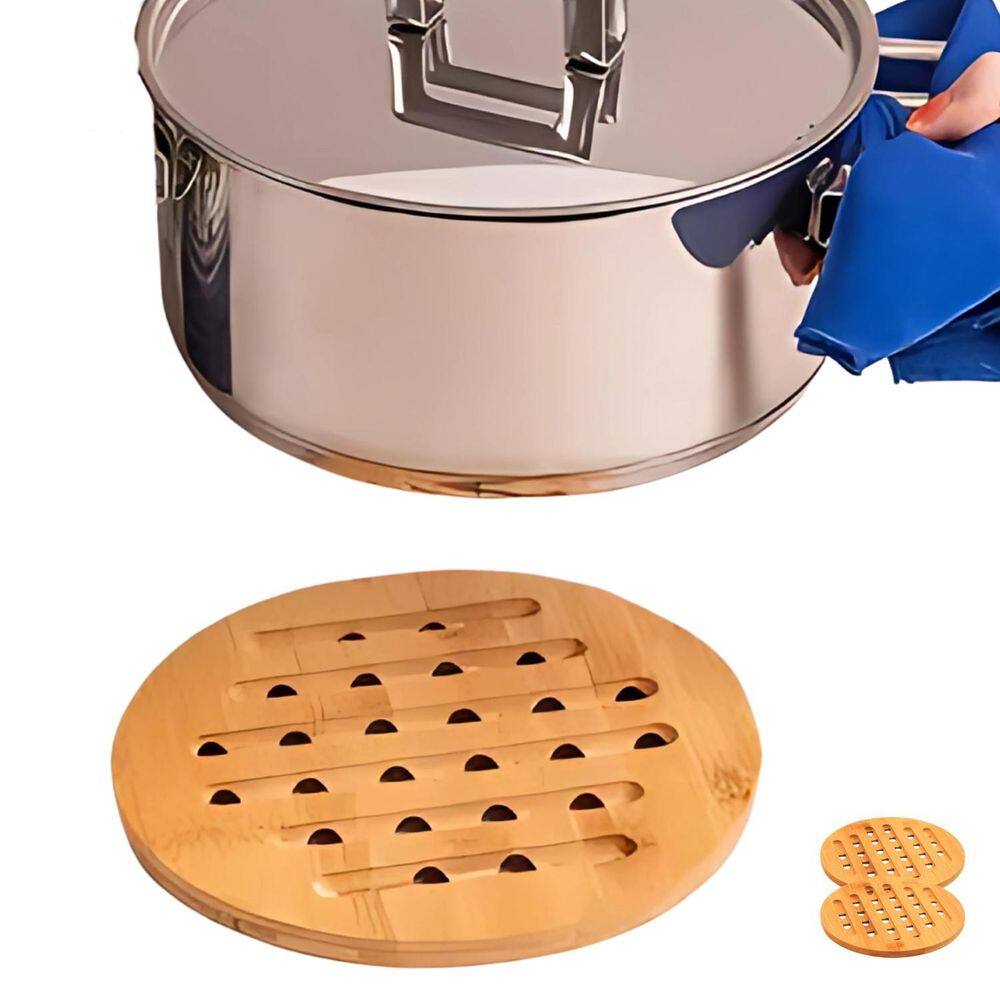 Kit 2 Descanso Suporte Apoio De Panela Bambu Redondo 19Cm