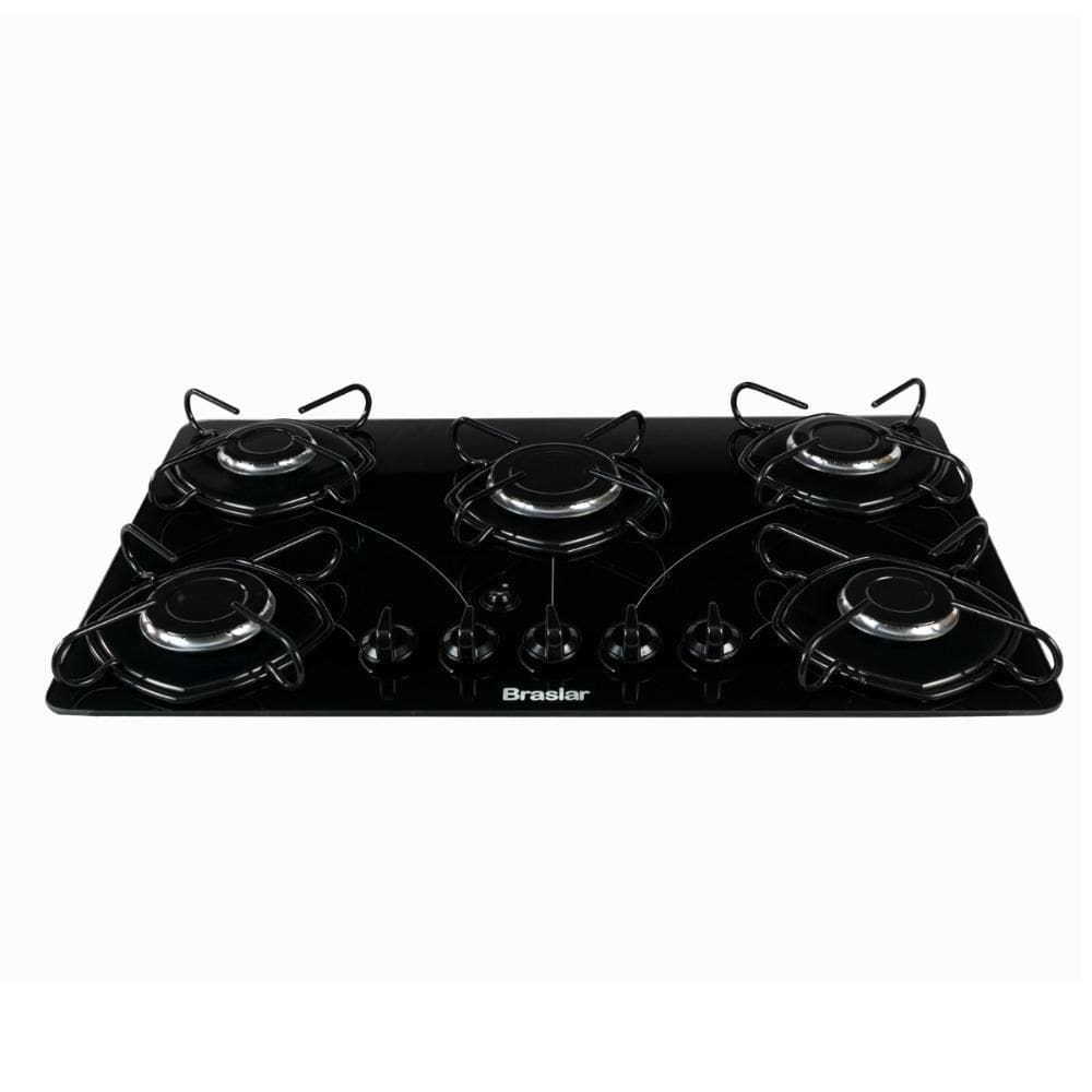 Fogão Cooktop Braslar 5 Bocas Pop Mesa De Vidro Temperado Alta Performance Preto