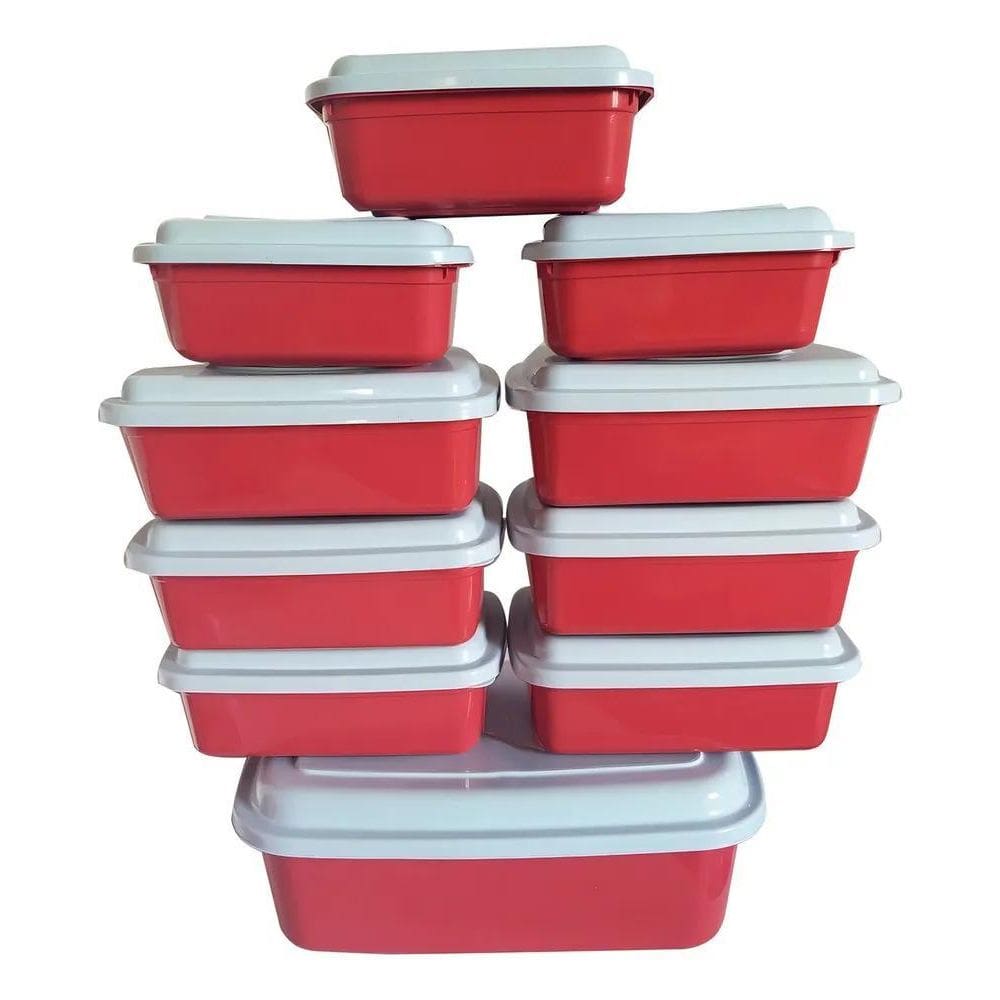 10X Kit 10 Potes De Mantimentos Vasilhas Plásticas Retangul