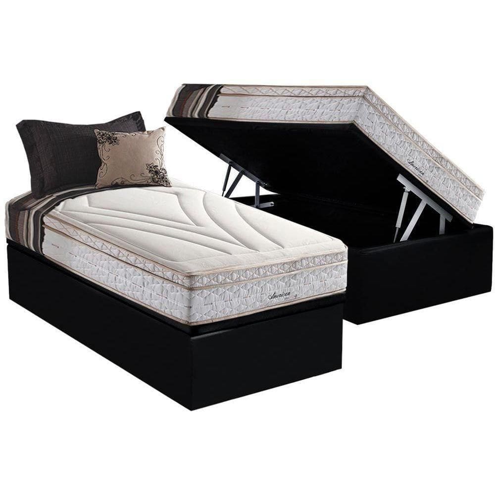 Cama Box Baú Solteiro: Colchão Molas Ensacadas Herval Maxspring American + Base Crc Suede Black (88x188)