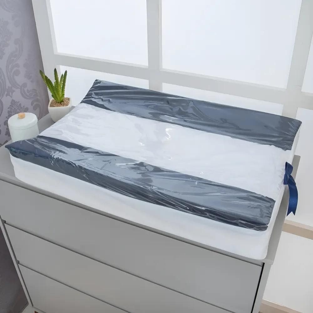 Trocador Fraldas Cômoda Bebe Pl Azul Marinho Com Branco
