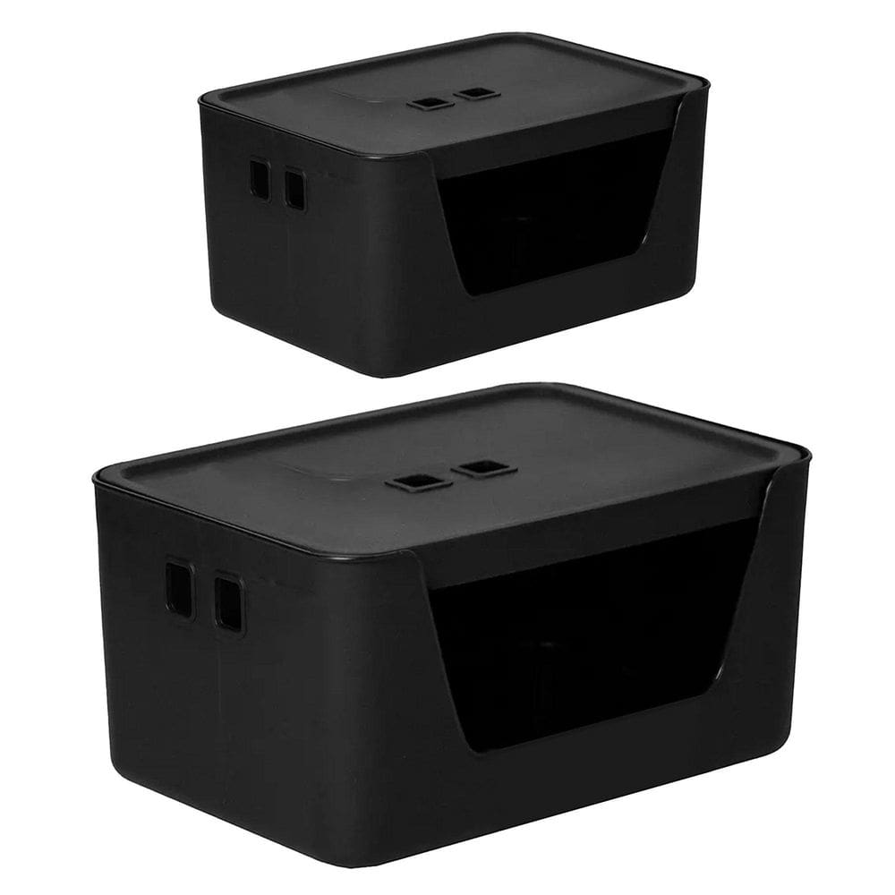 Kit 2 Caixa Organizadora Grande E Média Com Tampa Preto