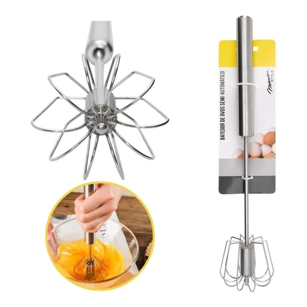 10X Batedor Inox De Ovos Giratório Semi-Automático Mimo Sty