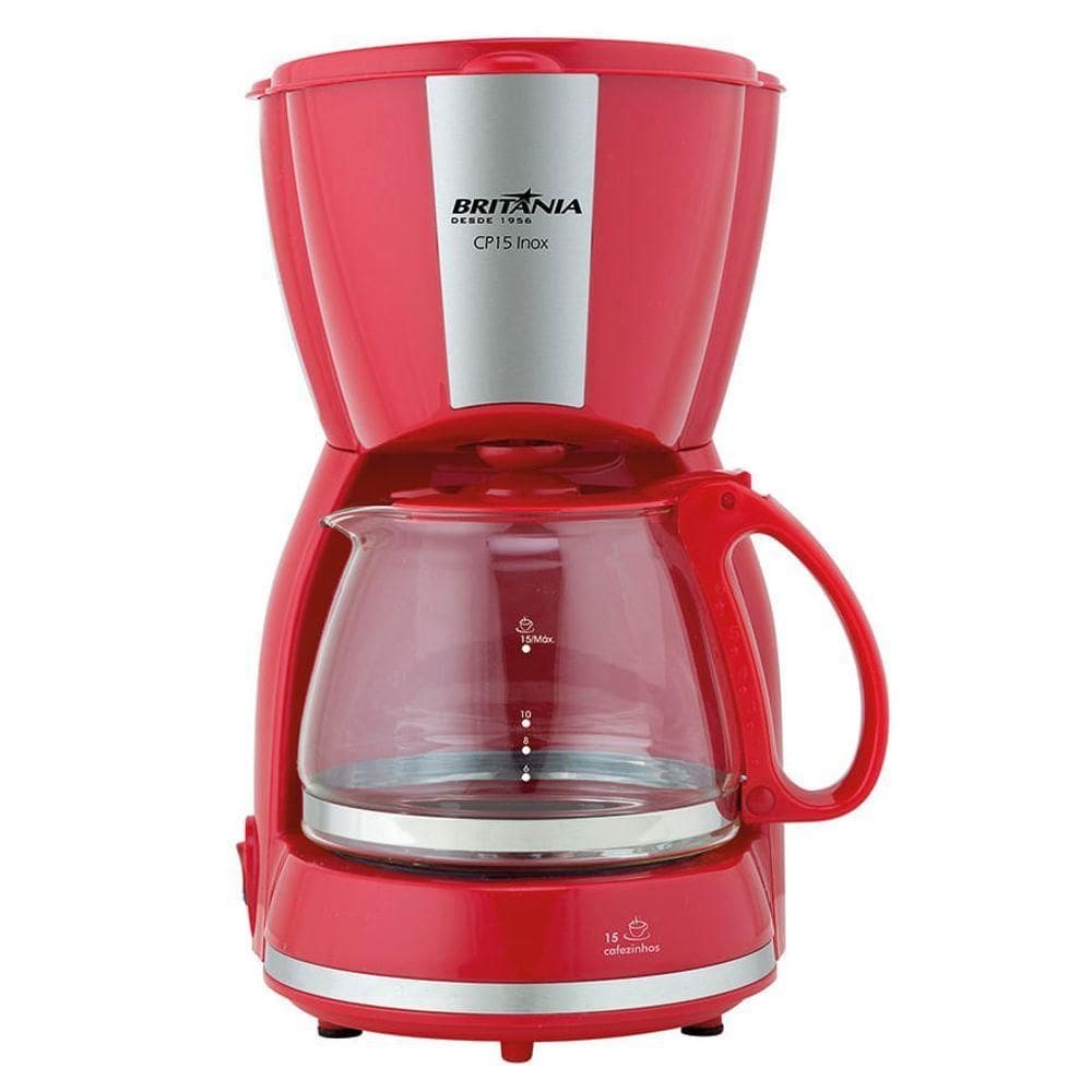 Cafeteira Britânia CP15 Vidro Vermelha Com Inox 220V