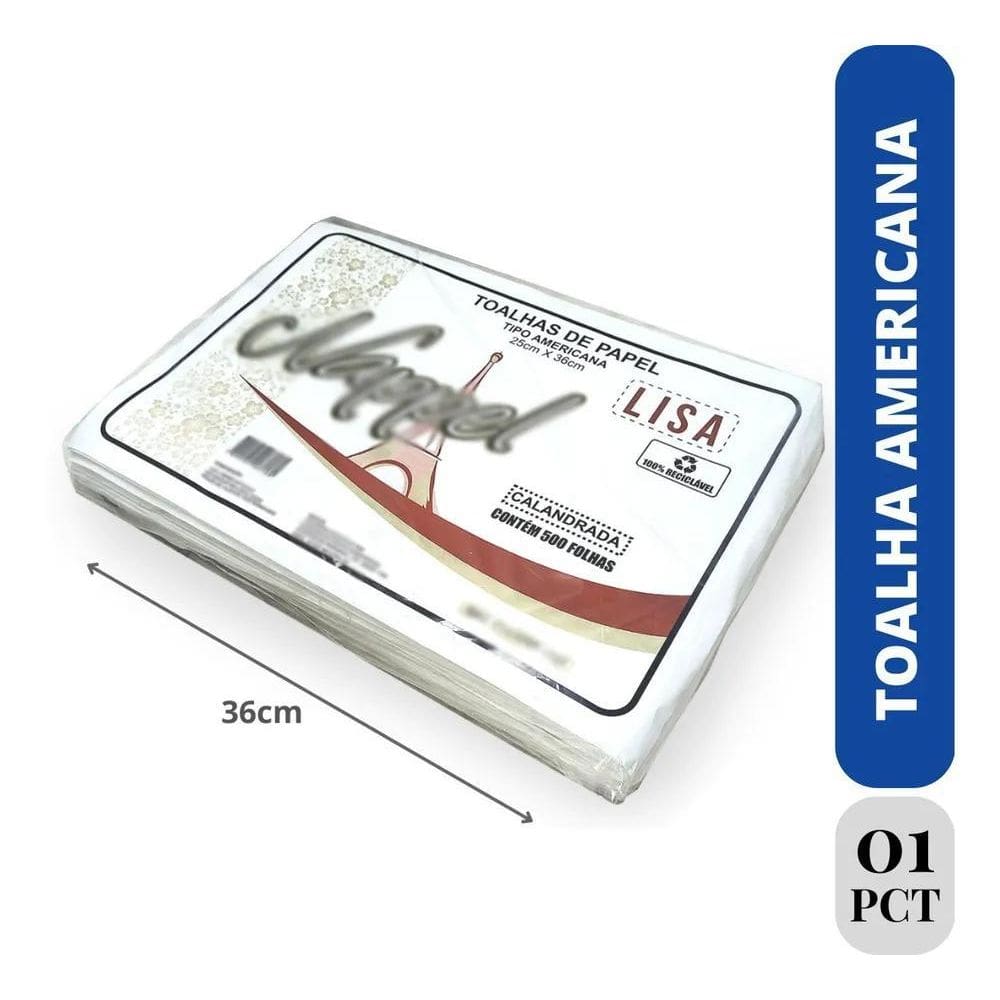5X Toalha De Papel Americana Mono C/500 Folhas 1 Pct Full