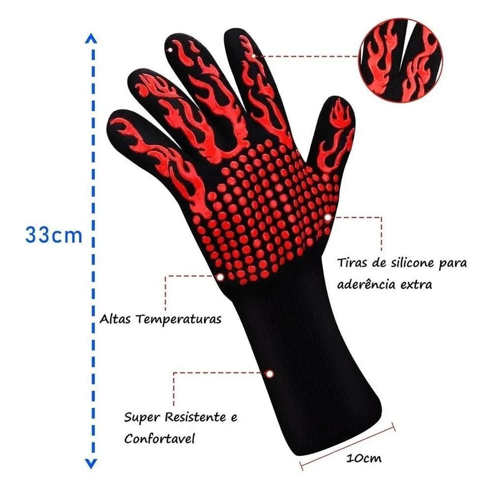 3X Super Luva Térmica Forno Protege Mãos Punho Suporta 600C