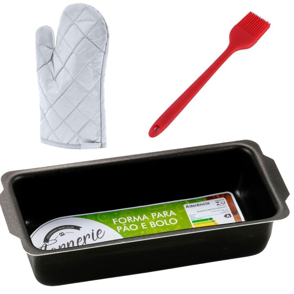 Forma Pão Retangular Antiaderente 1,3L + Luva + Pincel