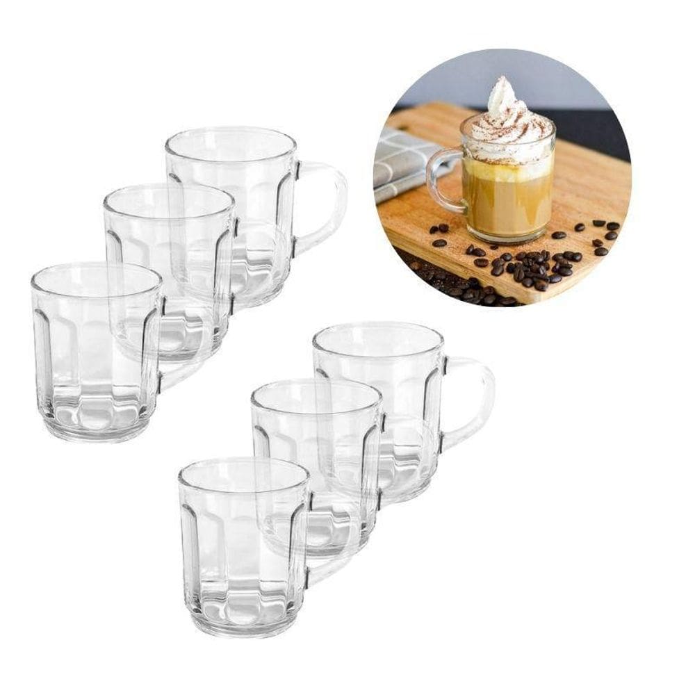 Jogo Com 06 Canecas De Vidro Carmine Alta Qualidade 245Ml