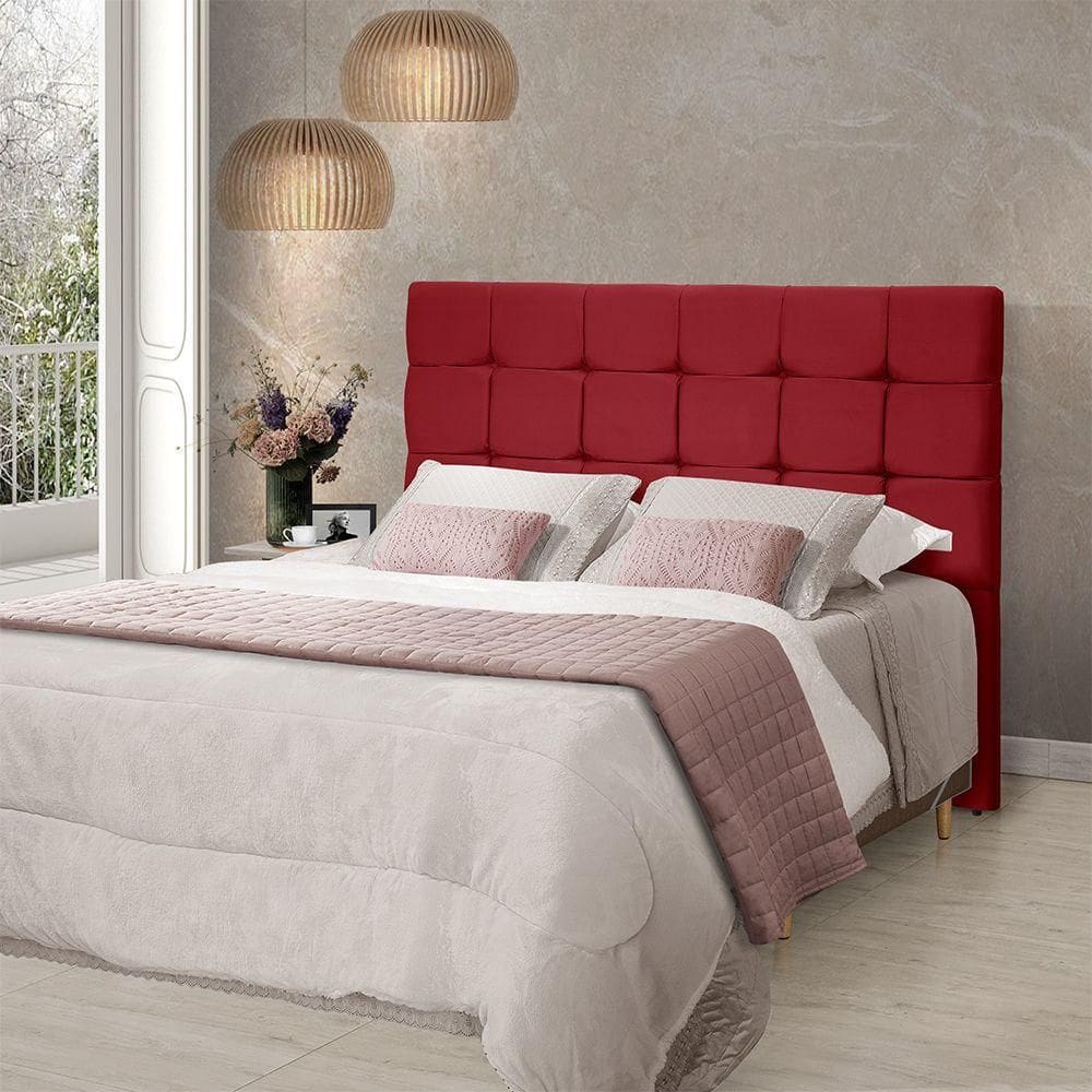 Cabeceira Cama Queen Estofada 1,60 - Maia Veludo Vermelho