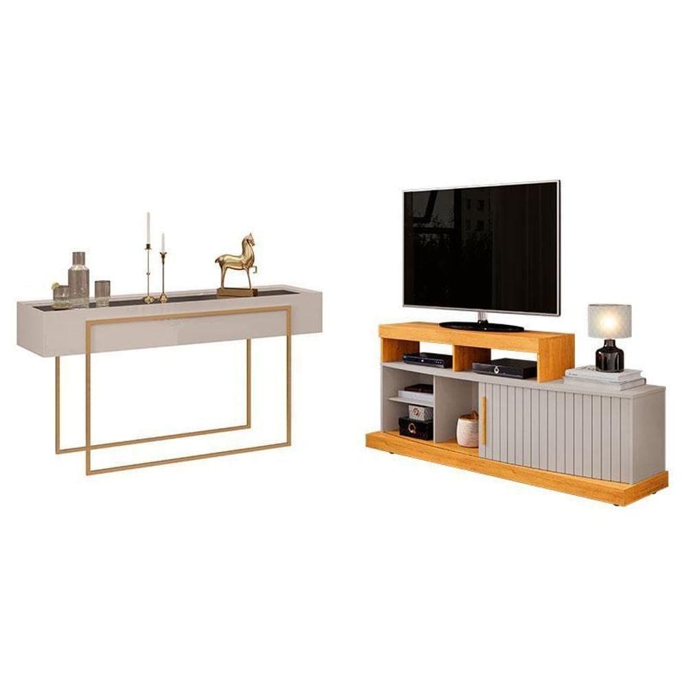 Rack Bancada Valle e Aparador Petri Cedro Bali - DJ Móveis