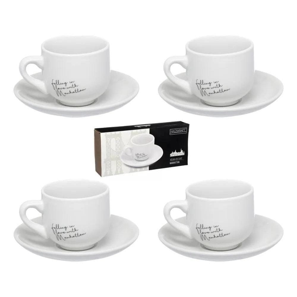 3X Jogo Xicaras De Porcelana Cafe 90 Ml Branco Manhattan