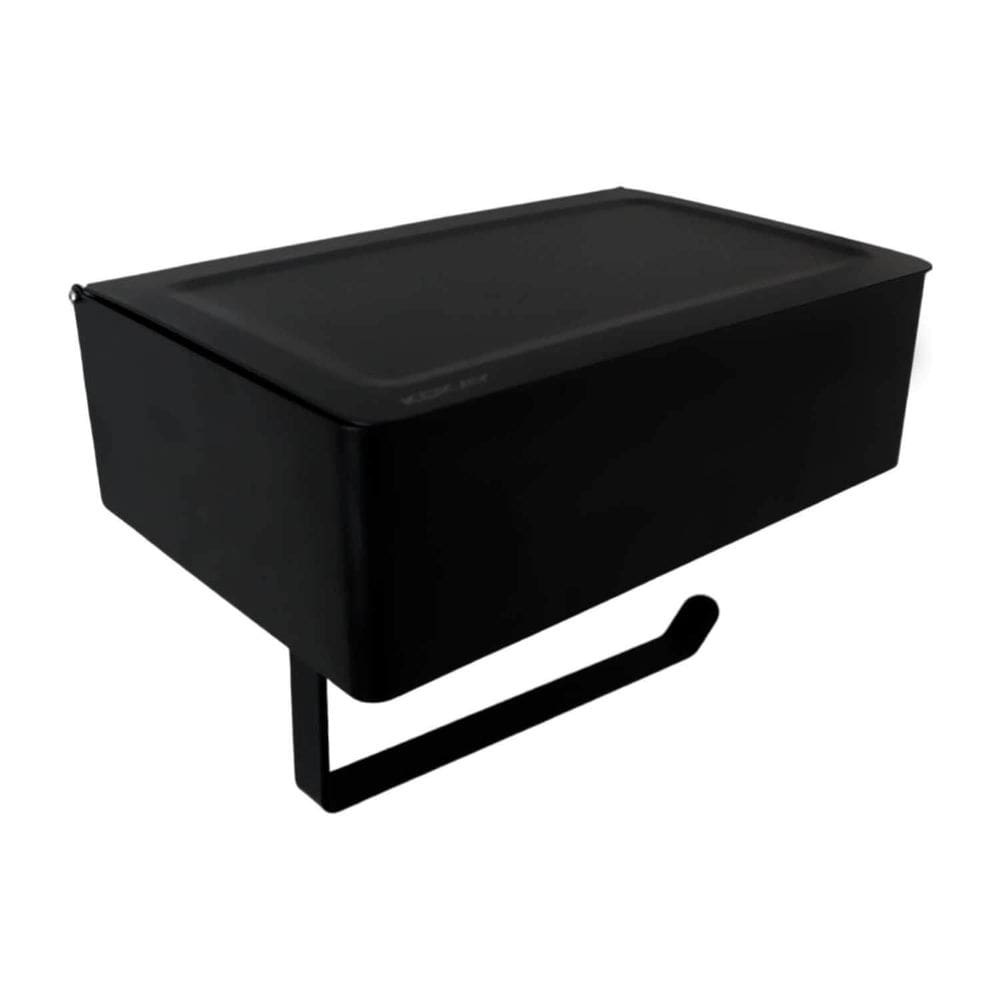 Suporte Papel Higiênico Preto 3 Em 1 Porta Lenço, Celular