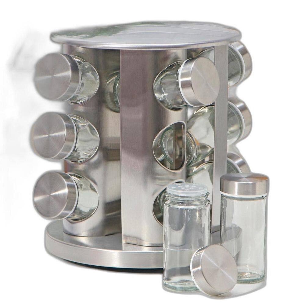 Porta Condimento Giratório Vidro Tampa Inox Temperos Cozinha