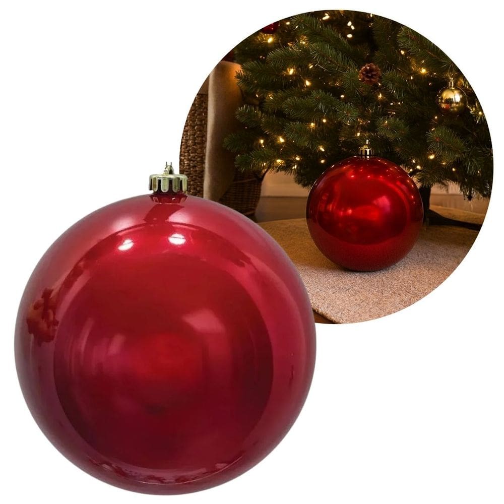 Bola de Natal Gigante Vermelha 20cm Tradicional Brilho Espelhado com Cordão para Pendurar