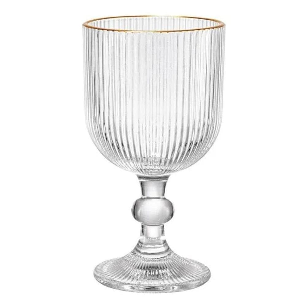 2X Jogo 6 Taças Vidro Graffiato Com Borda Dourada 370Ml Vinh