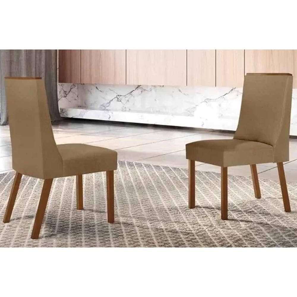 Cadeira Sala De Jantar Dakota Kit 2 Un Madeira Capuccino-linho Capuccino - Rufato