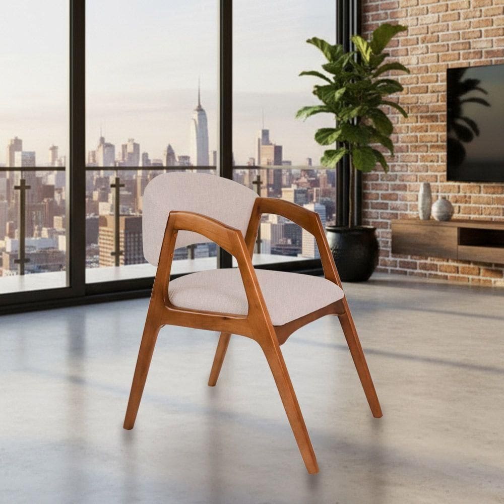 Cadeira De Jantar Estofada Gabriela Cerejeira Linho Bege