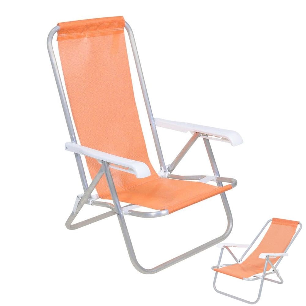 Cadeira de Praia Reclinável 4 Posições Alumínio Lazy Sannet Laranja - 023011 Belfix