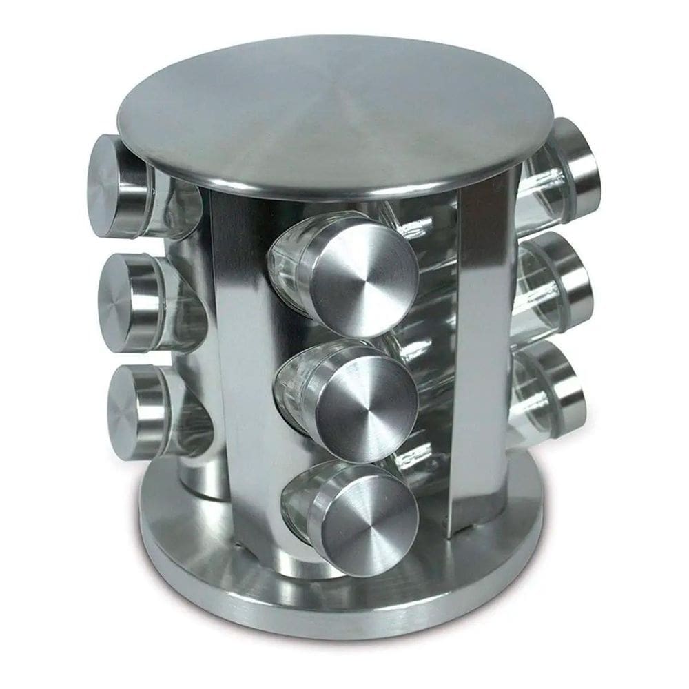 Conjunto Porta Temperos Vidro Giratório Tampa Inox Ideal