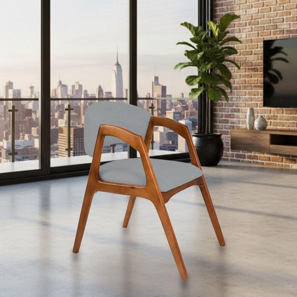 Cadeira De Jantar Estofada Gabriela Cerejeira Linho Cinza