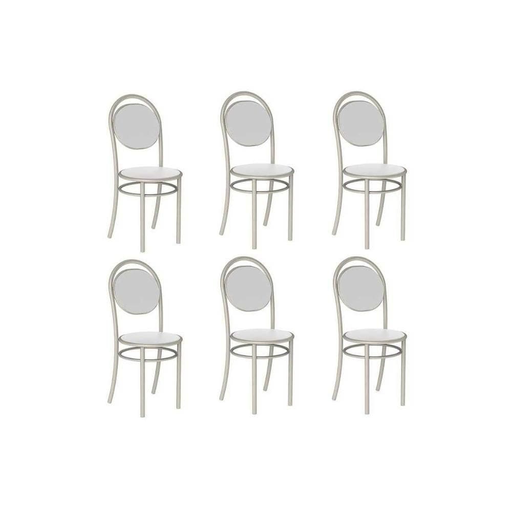 Cadeira De Cozinha 190 Aço Kit 6 Uni Prata-courano Branco - Carraro