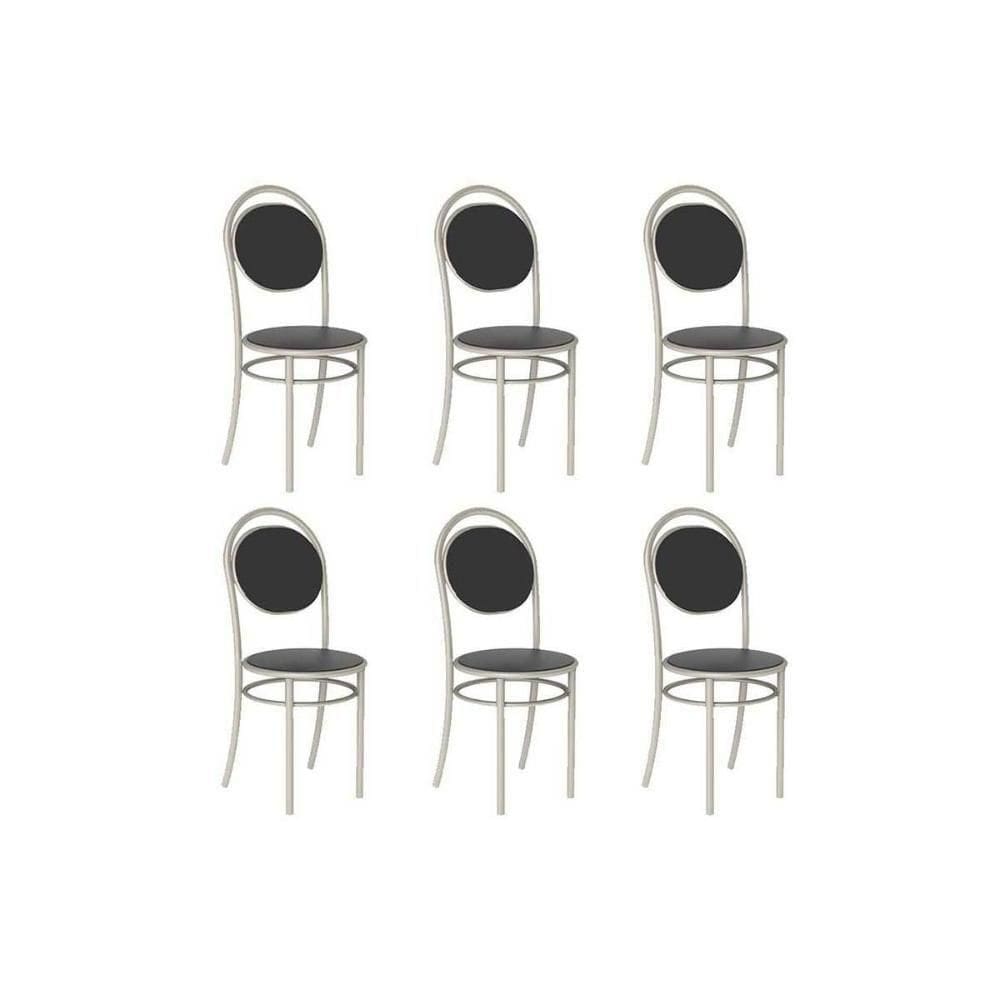 Cadeira De Cozinha 190 Aço Kit 6 Uni Prata-courano Preto - Carraro
