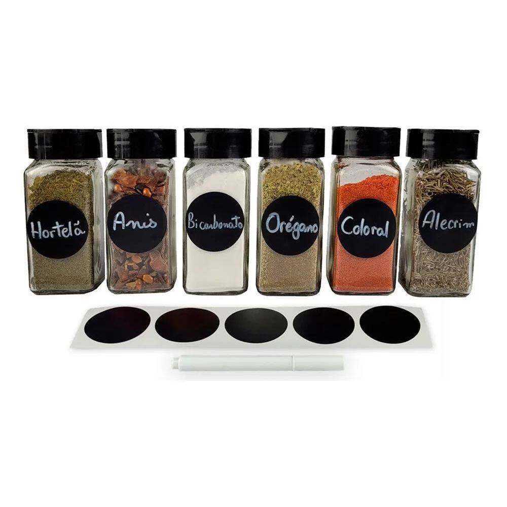 3X Kit 06 Pote Quadrado Único Em Vidro 130Ml P/Tempero C/Tam