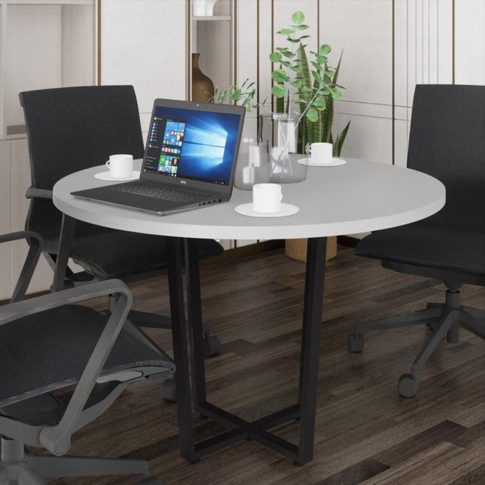 Mesa Escritório De Reunião 110cm Redonda Multimóveis Cr25331 Cinza Preto