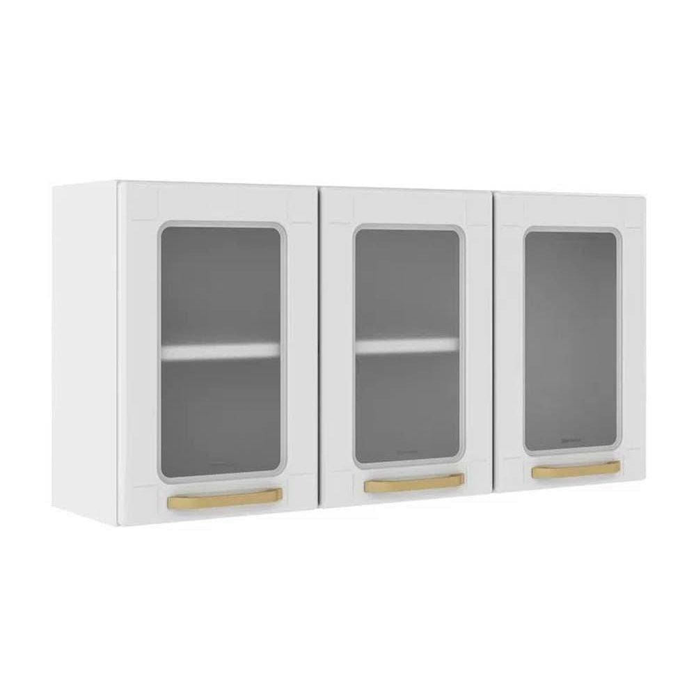 Armário Aéreo Cozinha Modulado Colors 6010 C- 3 Portas C- Vidro 105cm Branco - Bertolini