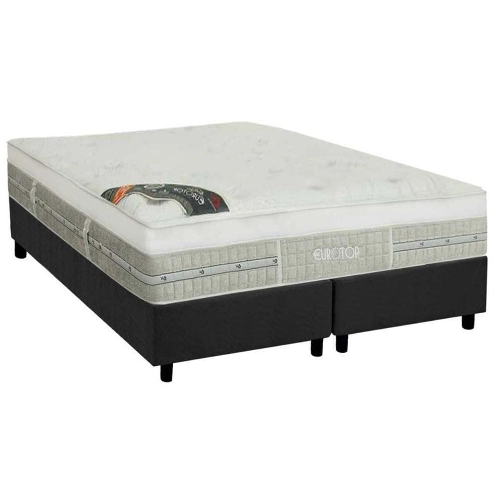 Cama Box King: Colchão Molas Ensacadas Castor Gold Star Slx Gran Plush Látex + Base Crc Suede Gray (193x203)