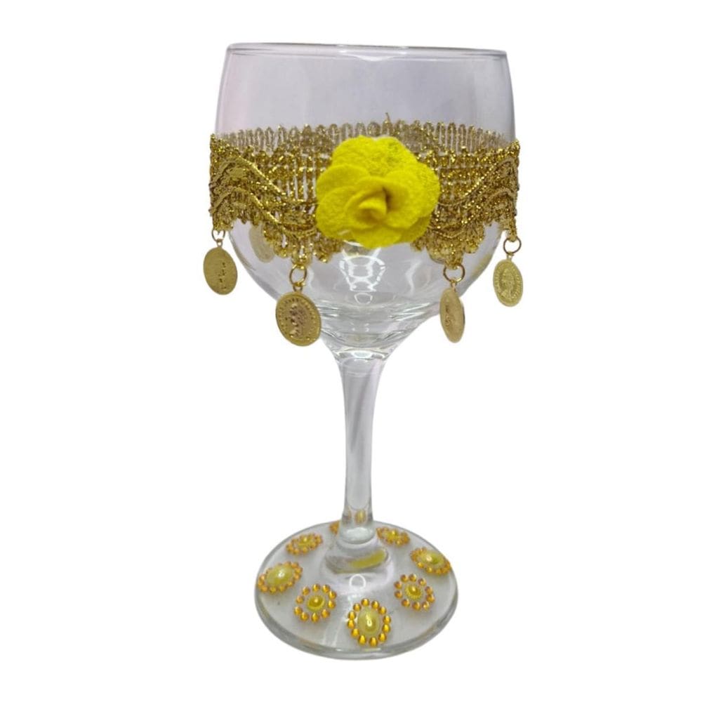 Taça Royal Cigana Amarela Flor Medalhas Vidro