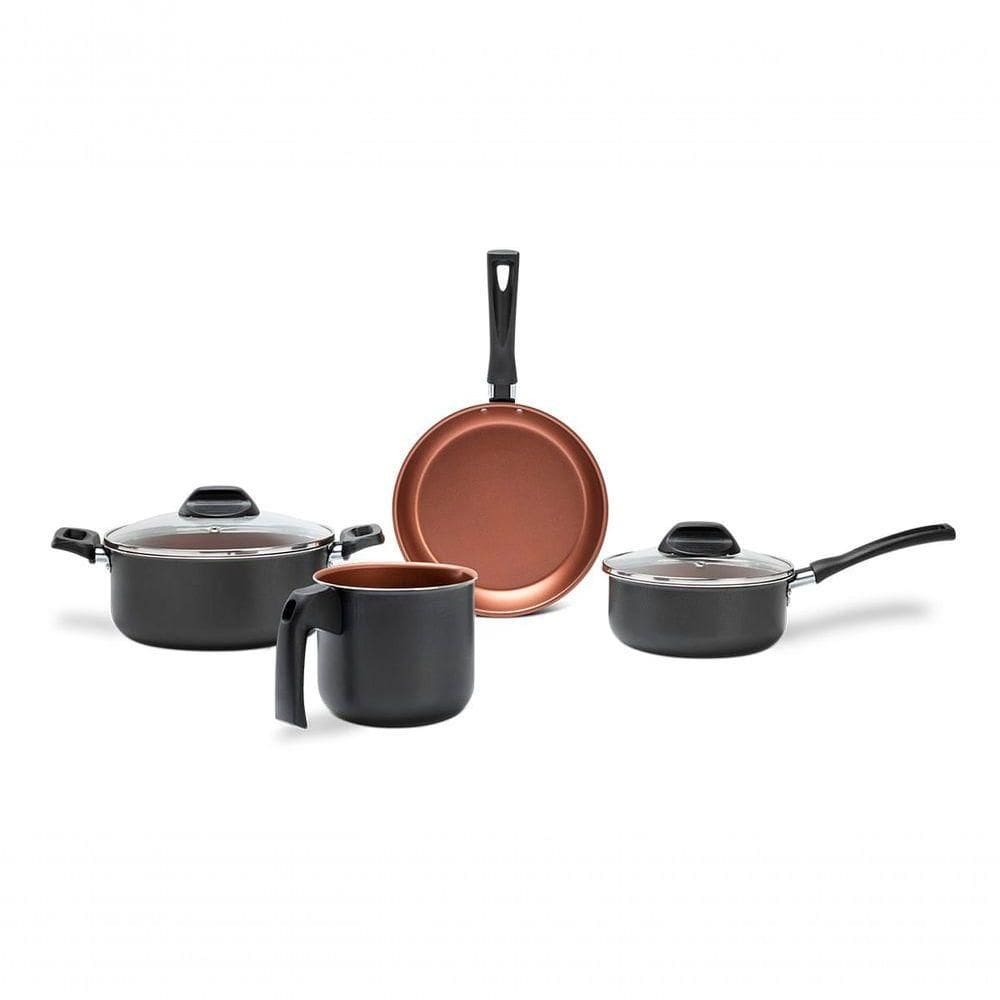 Jogo De Panelas Brinox Topázio Antiaderente Pró-flon 4 Peças Cinza Range Cinza