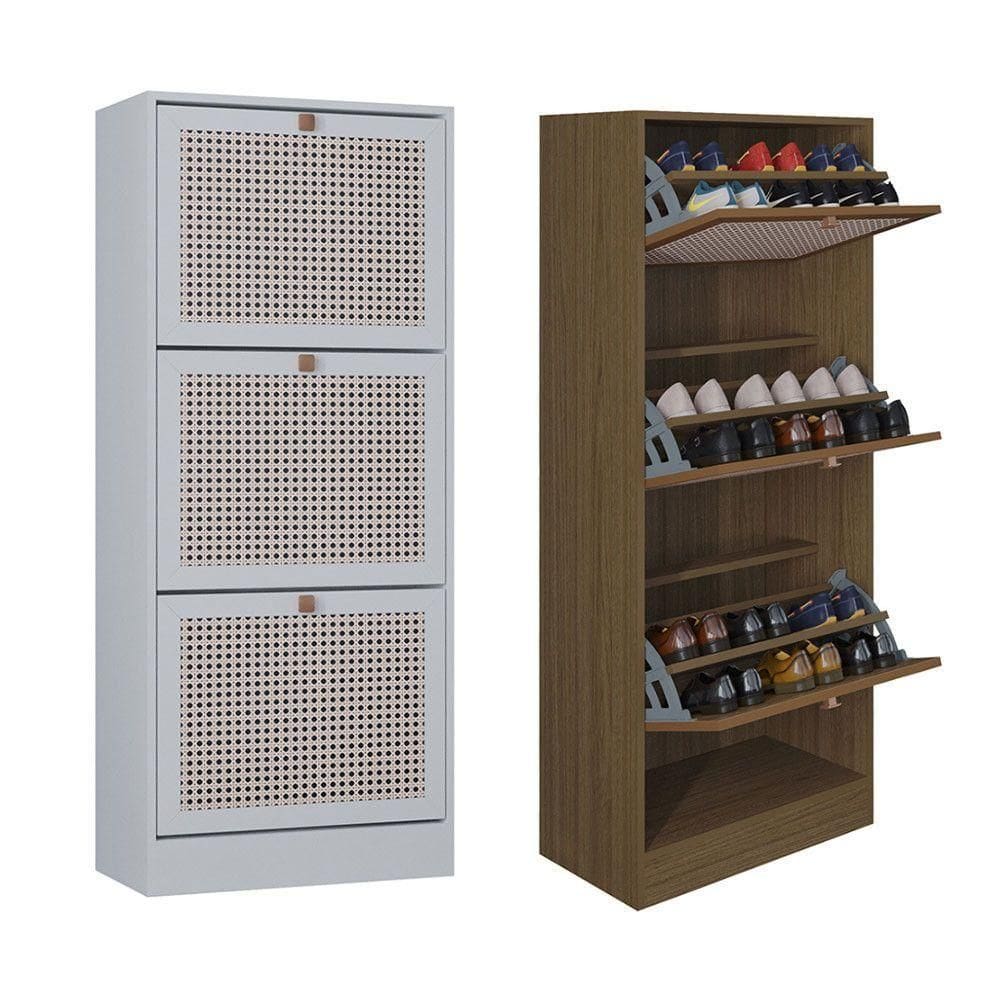 Kit 2 Sapateiras Tropical 3 Portas Multiuso Vertical Poquema Carvalho/branco