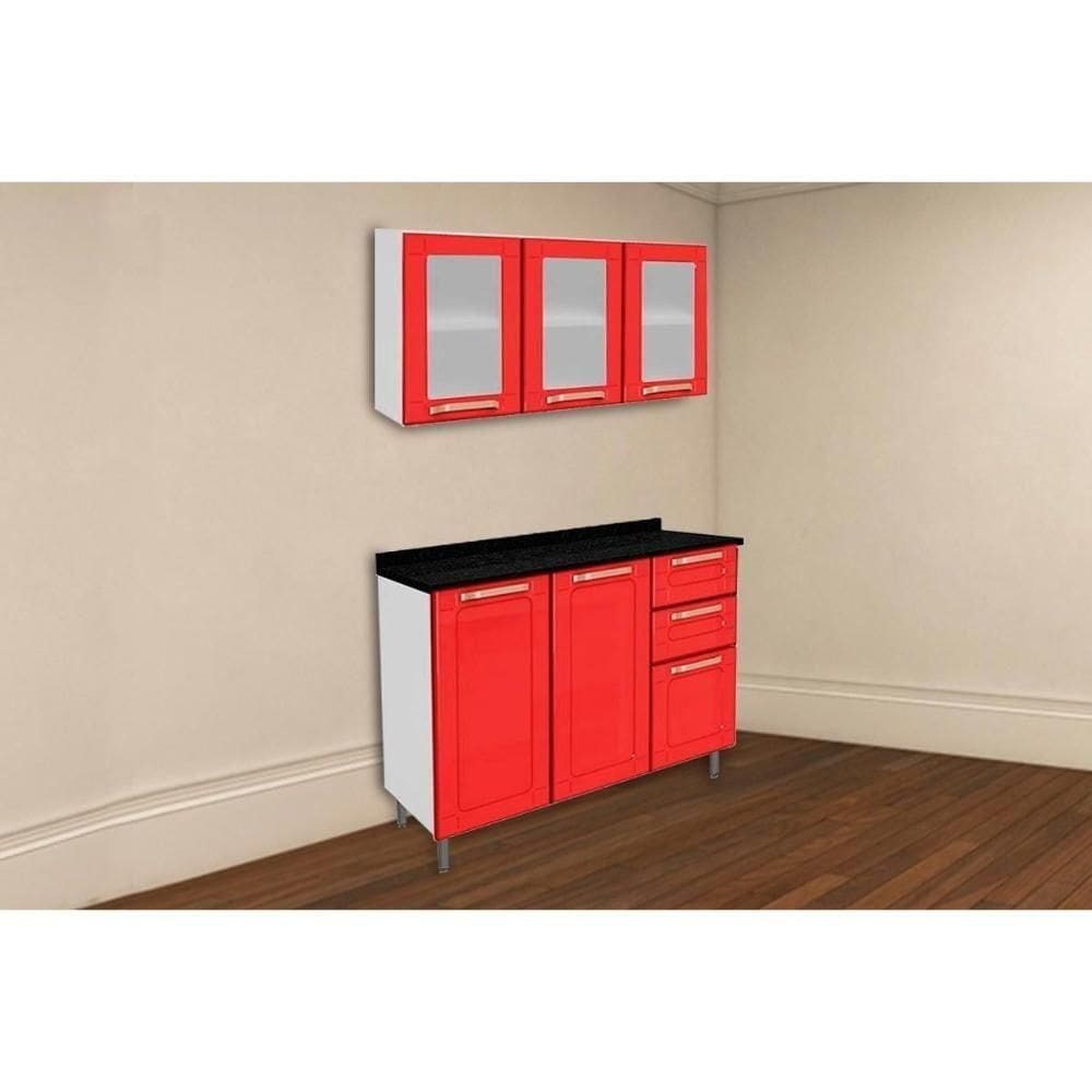 Cozinha Modulada Bertolini Colors 2 Peças (1aéreo+1balcão) C2p18 Branco-vermelho - Bertolini